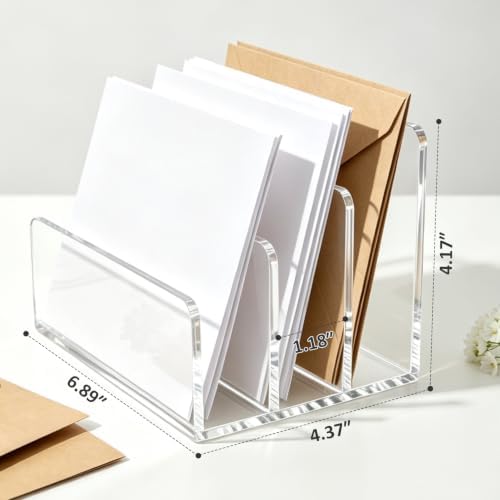Clear Acrylic Mail Organizer for Desk, 3-Compartment Vertical Letter Sorter and Desktop File Holder for Bills, Envelopes, Documents, Folders, Notebooks, Home Office Countertop