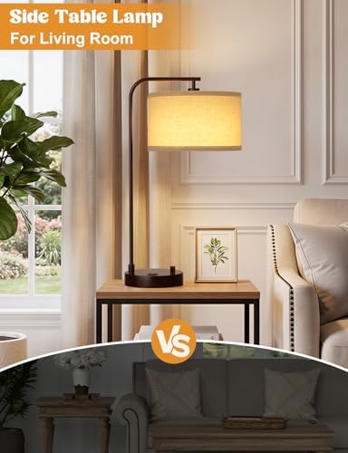 20.7" Tall Table Lamp with USB & Outlet, Fully Dimmable Nightstand Lamp