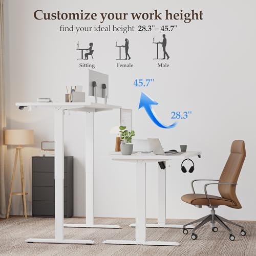 Klicelor 55 Inch Large Electric Standing Desk, Height Adjustable Office Desk, Sit Stand Up Computer Gaming Desk with Memory Preset, Two-Piece Desktop, White