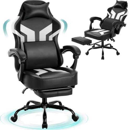 Office Computer Gaming Chair for Adults with Footrest, B-White