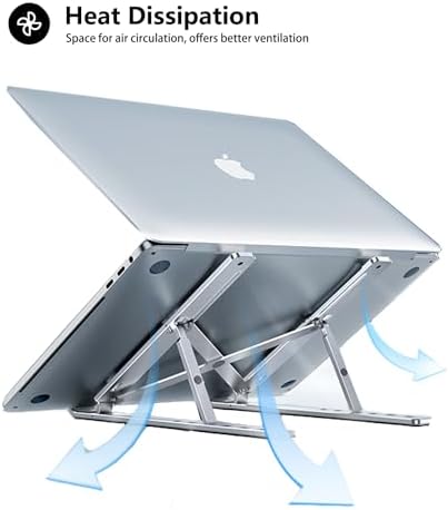 Portable Laptop Stand BEIFOER Foldable Laptop Stands for Desk, Adjustable Aluminum+Silicone Ergonomic Travel Laptop Riser, Ventilated Cooling MacBook Stand for All 10-18'' Notebook, Sliver