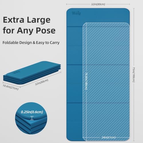 Foldable Yoga Excercise Mat 71"L x 24"W, Odourless Light Weight POE Mat For Home Fitness and Gym Workouts, 1/4 inch Non-slip design for All Types of Yoga Pilates