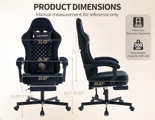 Office Desk Computer Gaming Chair for Adults, Ergonomic High Back Gamer Chair with Massage and Pocket Spring Cushion, Swivel Comfy Video Game Chairs with Footrest and Lumbar Support (Black Fabric)