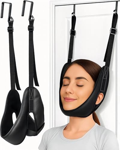Upgraded Over-The-Door Cervical Neck Traction Device – Portable Adjustable Neck Stretcher for Neck Pain Relief, Spine Alignment & Posture Correction, Home Physical Therapy Kit, 330 lbs Support (Black)