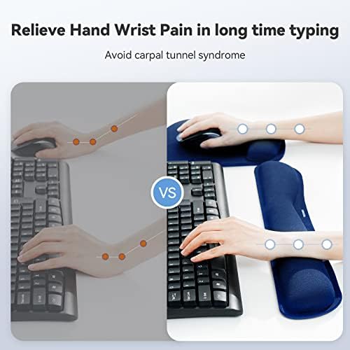 TECKNET Keyboard Wrist Rest and Mouse Pad with Wrist Support, Memory Foam Set for Computer/Laptop/Mac, Lightweight for Easy Typing & Pain Relief Ergonomic Mousepad,Blue