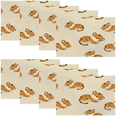Cute Tiger in Tan Placemats, Sleeping Tigers Pattern Place Mats for Dining/Kitchen Table Waterproof Washable Linen Heat Insulation Dinner Table Mats 12X18 in 8 Pcs