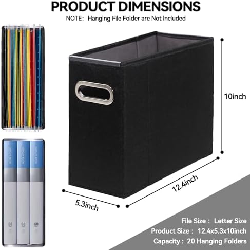 4 Packs Letter Size File Organizer, File Folders Organizer, Fabric Storage Box, Collapsible Paper Organizer with Metal Handle, Smooth PVC Rails, Only Box (Black)
