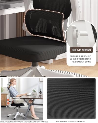 Office Chair Mesh Desk Chair, Ergonomic High-Back Rolling Gaming Work Chairs with Wheels and Adjustable Headrests,Comfortable Flip-up Arms for Home,Bedroom,Study Gaming
