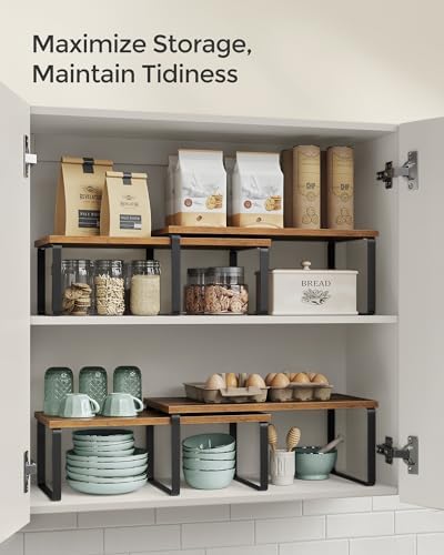 SONGMICS Cabinet Organizer Shelf, Set of 4 Spice Rack, Kitchen Storage