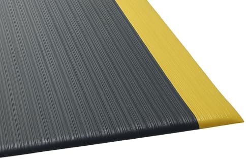 Guardian 24030502BY Air Step Anti-Fatigue Floor Mat, Vinyl, 3'x5', Black with Yellow Stripes, Reduces Fatigue and discomfort, Can be Easily Cut to fit Any Space