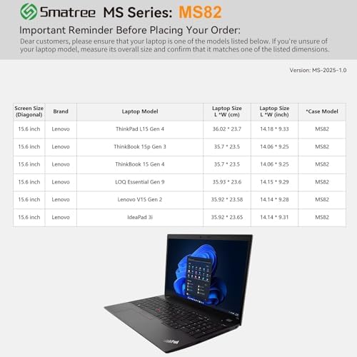 Smatree MS82 Hard EVA Sleeve with Stand for 15.6" Lenovo ThinkPad L15 Gen4