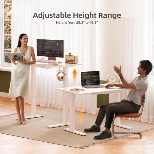 INNOVAR Glass Standing Desk with Drawers 35 x 20 Inch Super White