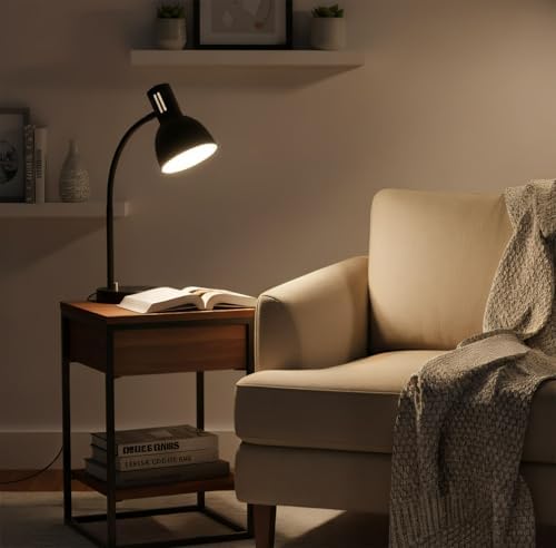 AFORTLO LED Desk Lamp,3 Color Temperature Changeable Table Lamp,Flexible Gooseneck Eye-Caring Book Reading Light for Home Office, Study, Nightlight with Bulb (Matte Black)