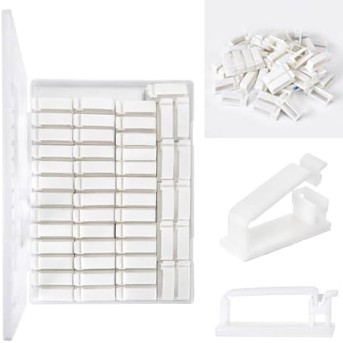 50Pcs Self Adhesive Cable Management Clips,Cable Organizers Wire Clips Cord Holder for PC Laptop Ethernet Cable Desktop Home Office(1.52’’ x 0.59’’ x 0.57’’,White)
