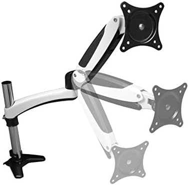 SIIG Single Monitor Desk Mount, White, Height Adjustable Gas Spring Assisted Full-Motion Easy Use, Holds 15" to 27" Screens, Up to 17.6 lbs, VESA 75 and 100