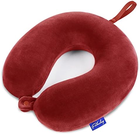 Fabuday Neck Pillows for Travel - Airplane Pillow for Long Flight with Attachable Snap Strap Washable Cover, Memory Foam Travel Rest Pillow for Airplanes, Plane, Neck Support for Adults Red