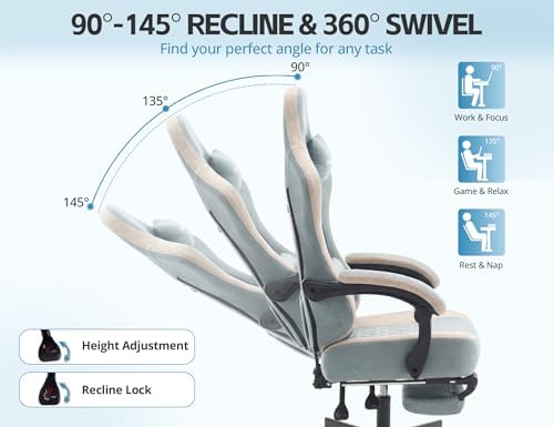 Office Chair for Home Office, Ergonomic Wide Seat Desk Chair with Pocket Spring Cushion, Breathable Leather Gaming Chair with Adjustable Headrest and Retractable Footrest，Blue