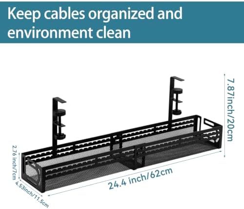 Under Desk Cable Management Tray, No Drill Mesh Cable Tray Cord Organizer