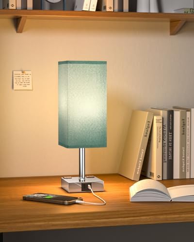 Turquoise Touch Table Lamp for Bedroom - Dimmable, USB C+A, 2 AC Outlets