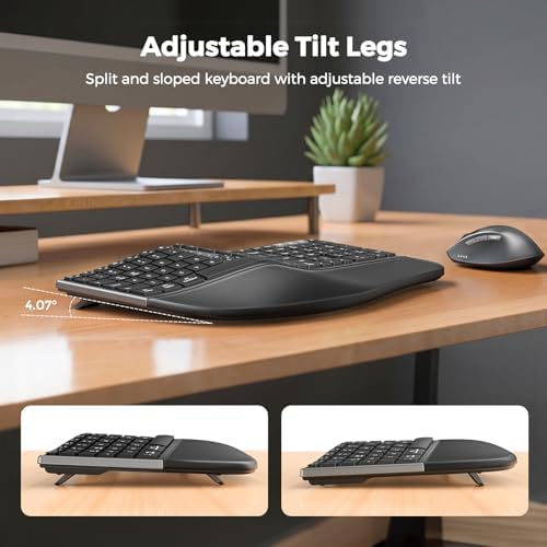 MEETION Ergonomic Keyboard and Mouse, Split Curved 2.4G/Bluetooth Keyboard