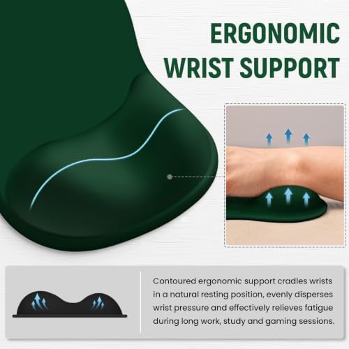 Ergonomic Mouse Pad with Wrist Rest, Gel Wrist Support, Dark Green