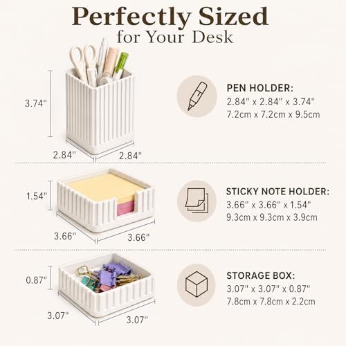 Aesthetic White Desk Organizer Set, Pen, Clip and Sticky Note Holder