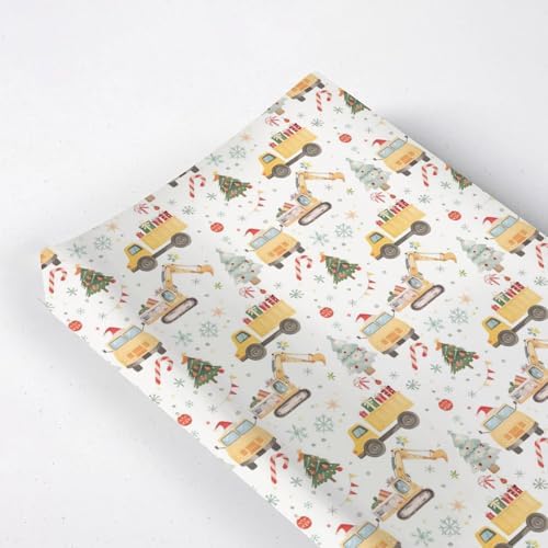Watercolor Christmas Theme Transportation Car Construction Truck Winter Holiday Pattern Baby Changing Pad Cover, Unisex Christmas Nursery Diaper Changing Table Pad Mat Sheet for Boys Girls-16x32
