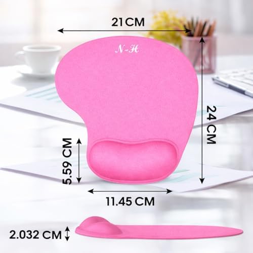 Ergonomic Mouse Pad with Wrist Rest, Gel Wrist Support Mousepad, Pain Relief Laptop Computer Mouse Pad, Non-Slip Mouse Pads for Home & Office (Pink, Regular)