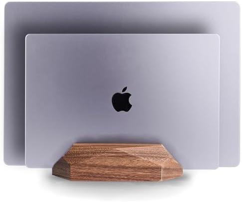 Dual Laptop Holder Adjustable Vertical Laptop Stand, 2 Slots MacBook Stand Wood,Wooden Laptop Stand,Vertical Laptop Holder for Desk, Widen Dock Fits All MacBook/Surface pro