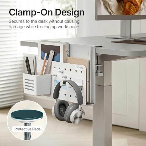 Under Desk Storage Organizer, Laptop Holder for 0.4"-2.2" Desk Edge, White