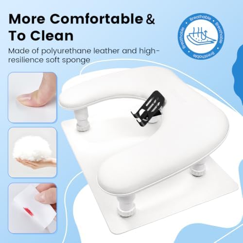 JODSONE U-Shaped White Manicure Arm Rest for Nails Tech with Rotating 360°Built-In Phone Holder and Adjustable Nail Arm Rest Detachable Manicure Hand Rest for Salon Design (Includes White Nail Mat)