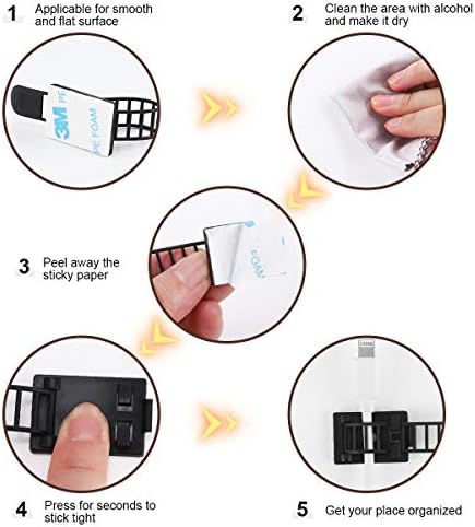 100Pcs Adhesive Cable Management Clips with 50Pcs Zip Ties, Adjustable Nylon Cable Strap Ties Wire Clips Clamps Organizer, Extra Screw & Hole - 3.35 Inch Black