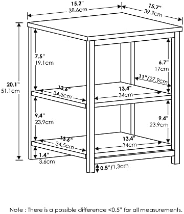 Furinno Camnus 3-Tier Metal Frame Side Table, Open Shelf, Dark Americano