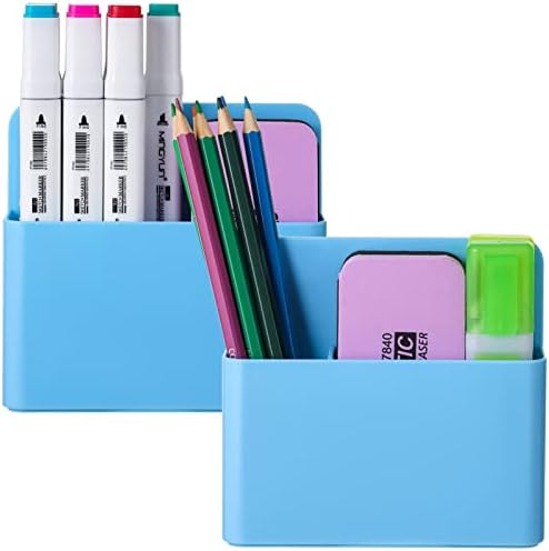 Mabrasse 2p Magnetic Dry Erase Marker Holder,Pen and Eraser Holder for Whiteboard, Magnet Pencil Cup Utility Storage Organizer for Office, Refrigerator, Locker and Metal Cabinets (Blue)