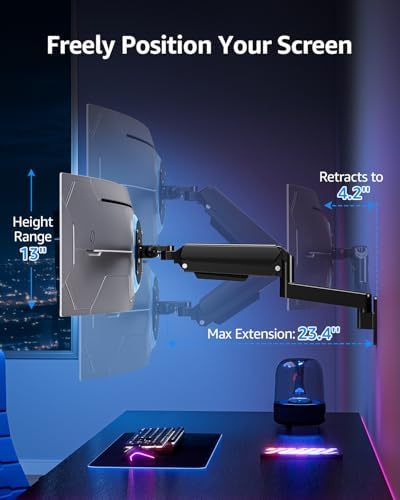 MOUNTUP Monitor Wall Mount for 49 45 43 40 35 32 27 24 Inch Screens, Heavy Duty Wall Monitor Mount, Holds 4.4 to 44 lbs, Ultrawide Monitors Arm Wall Mount, VESA Mount 75x75/100x100mm