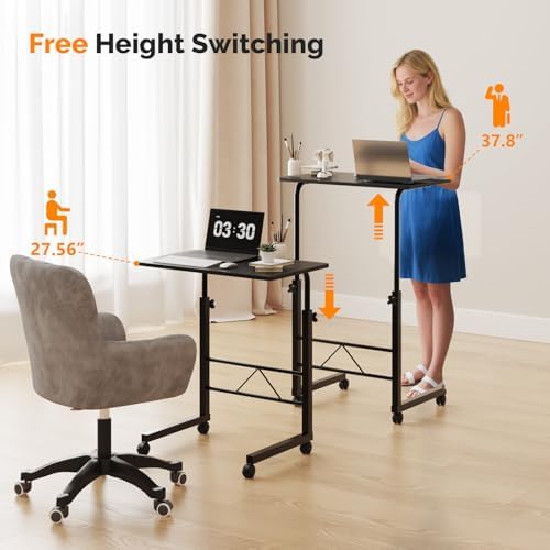 FCH Computer Workstation, Standing Desk Adjustable Height, Small Computer Desk w/Rolling, Sit Stand Laptop Desk TV Tray Computer Workstation for Bed Sofa Hospital Reading Eating, 23.6", Black