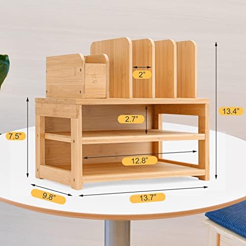 Homde Desk Organizer with File Holder: 3-Tier Bamboo Organization for Desks
