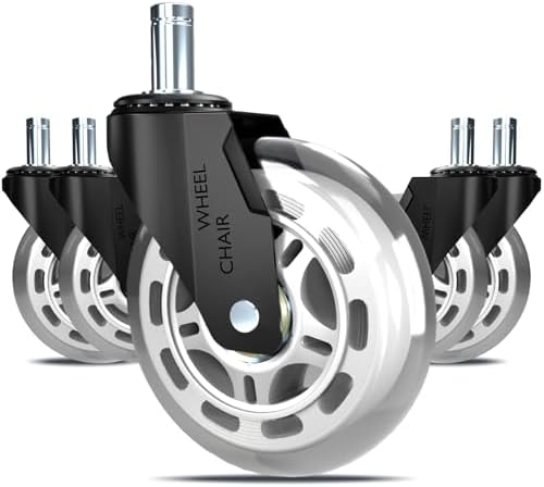 3 Inch Office Chair Casters Heavy Duty (5-Pack) - 650LBS Capacity PU Wheels,Office Chair Wheels Replacement，Non-Marking Hardwood Floor Safe,Fits Standard 7/16" x 7/8" Stem Chairs