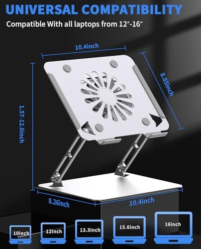 SOUNDANCE Adjustable Laptop Cooling Pad, 4 USB 3.0 Hubs, 10-16", Silver