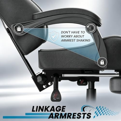 Ferghana Grey Gaming Chair, Ergonomic Racing Style Computer Chair with Footrest, Adjustable Reclining, Lumbar and Head Support, PU Leather Gamer Chair