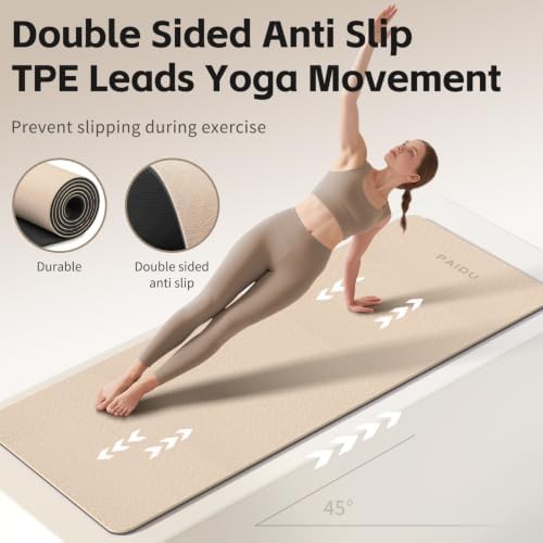 PAIDU Yoga Mat 8mm TPE Non‑Slip Fitness Mat with Strap for Home Workouts