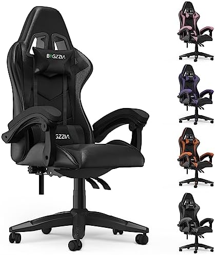 Bigzzia Gaming Chair with Lumbar Support, Ergonomic Video Game Chairs Black