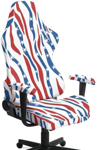 American Flag Zebra Print Gaming Chair Cover with Armrest Covers Stretch Non Slip Furniture Protector Washable Anti Dust Computer Chair Slipcover