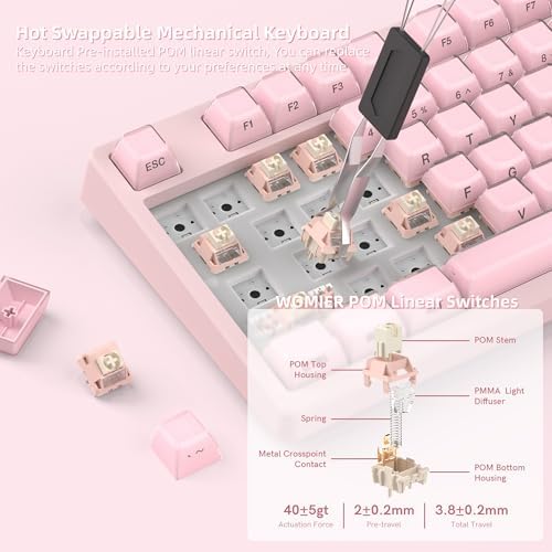 Womier 75% Pink Keyboard Wireless with Color Multimedia Screen