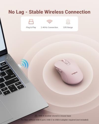 wegear USB Wireless Mouse for Laptop PC Mac, 2.4GHz Cordless Mouse-Pink