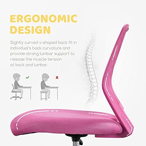Yaheetech Small Desk Chair, Armless Adjustable Swivel Seat, Rose Red