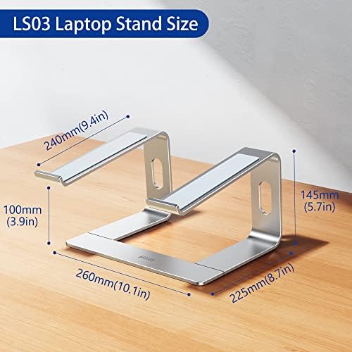 BESIGN LS03 Aluminum Laptop Stand, Ergonomic Detachable Computer Stand, Notebook Riser, Laptop Mount Compatible with Air, Pro, Dell, HP, Lenovo More 10-15.6" Laptops, Silver