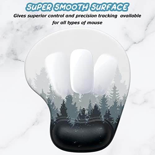 Hsurbtra Ergonomic Mouse Pad with Wrist Rest Support, Gel Mouse Pads with Non-Slip PU Base, Pain Relief Memory Foam Computer Mat, Cute Office Supplies Desk Decro Accessories, White Forest