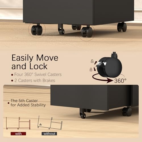 3 Drawer File Cabinet on Wheels,25.6" H Black Filing Cabinet with Lock,Under Desk Metal File Cabinet for Home Office Organizer Letters/Legal/A4(Fully Assembled) (Black)