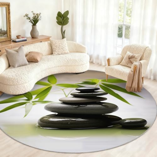 Zen Stone Round Area Rug - 5ft Meditation Yoga Round Rug for Living Room, Mental Space Circle Rugs Washable Soft Non-Slip Carpet for Bathroom Bedside Sofa Coffee Table Decor Mat